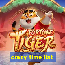 crazy time list